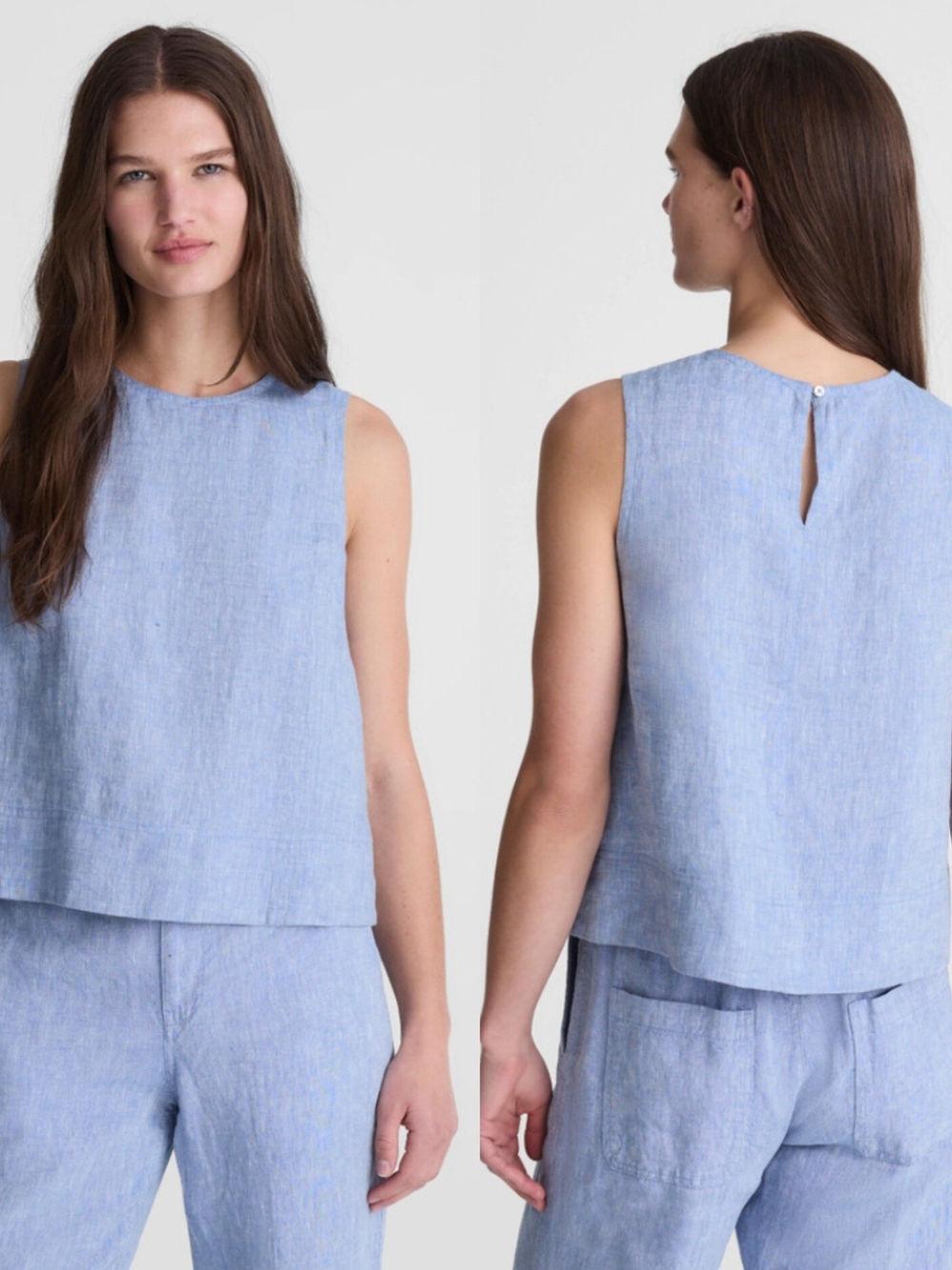 Madewell The Linen Shell Top Blue 100% Linen Sleeveless Blouse Size S